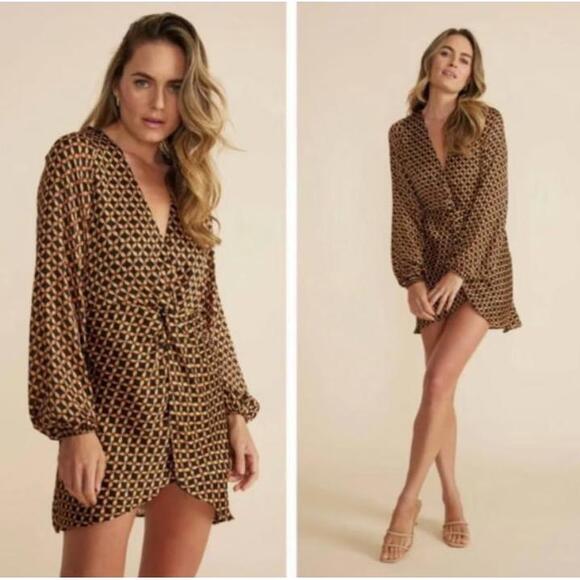 NWT - Minkpink Valentina Dress Small Geometric Long Sleeve Mini - Picture 2 of 9